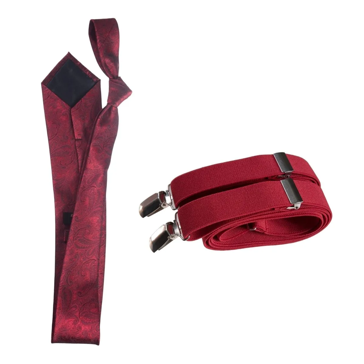 Classic Windsor Self Tie Paisley Jacquard Necktie and Suspenders