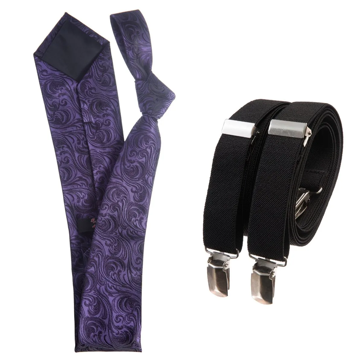 Classic Windsor Self Tie Paisley Jacquard Necktie and Suspenders