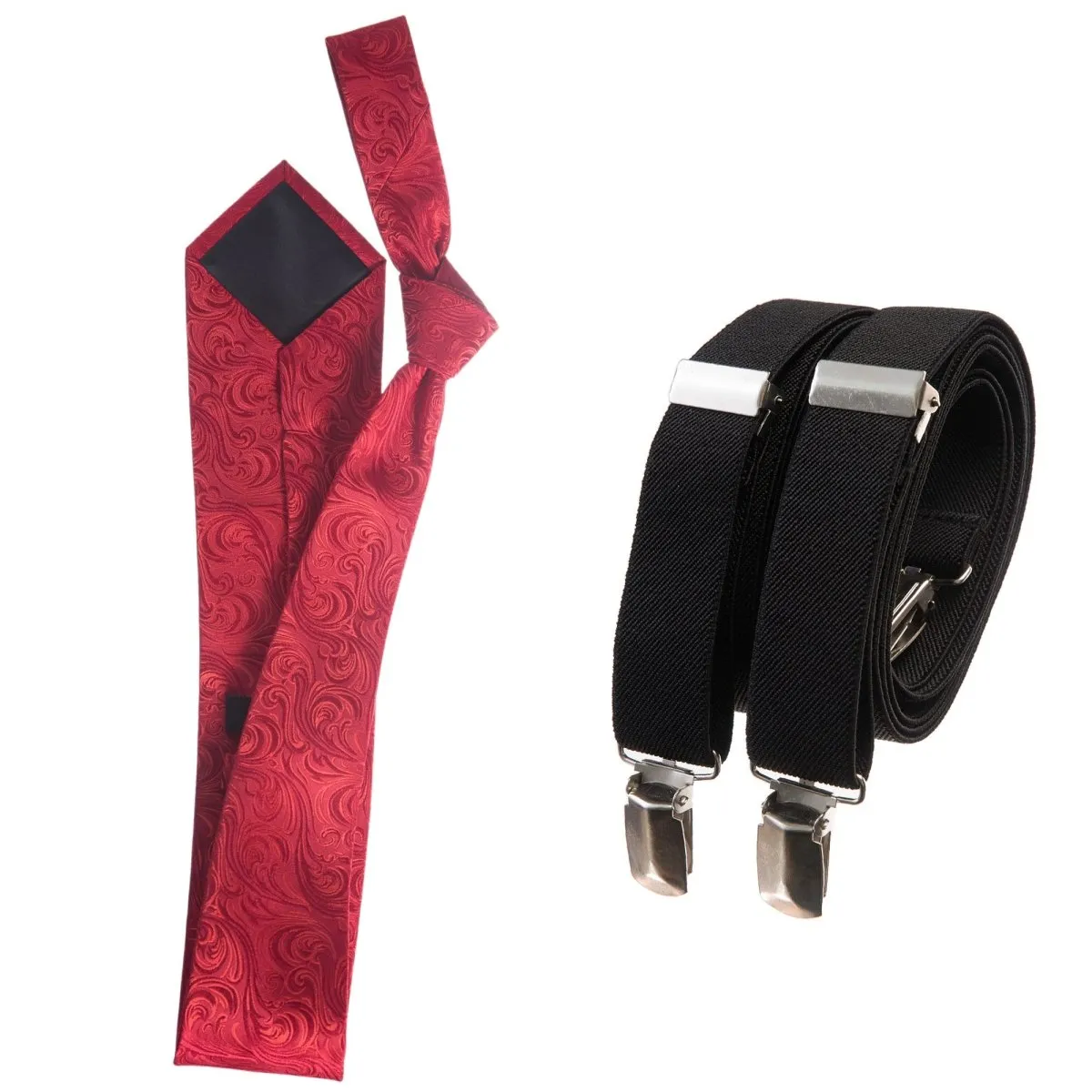 Classic Windsor Self Tie Paisley Jacquard Necktie and Suspenders