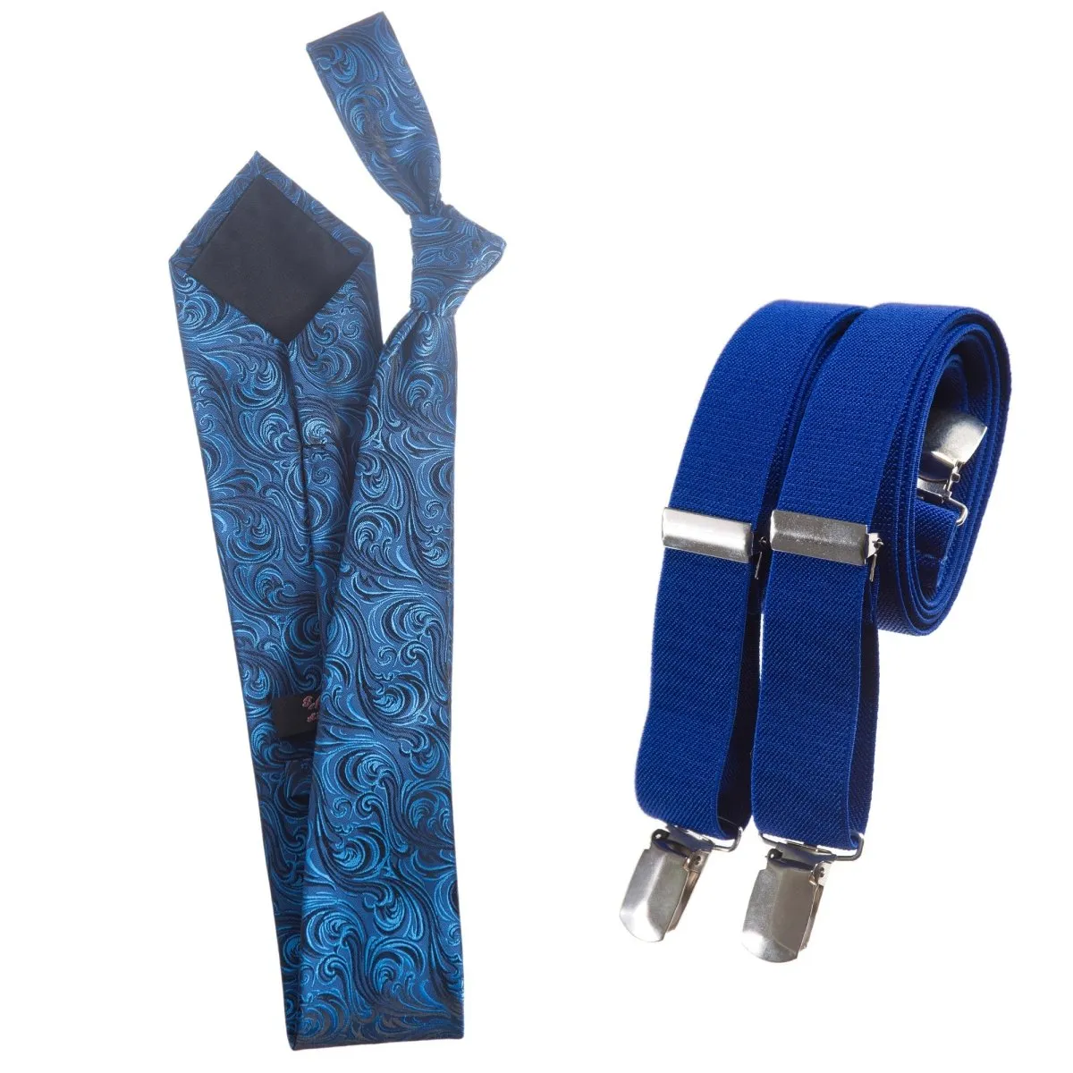 Classic Windsor Self Tie Paisley Jacquard Necktie and Suspenders