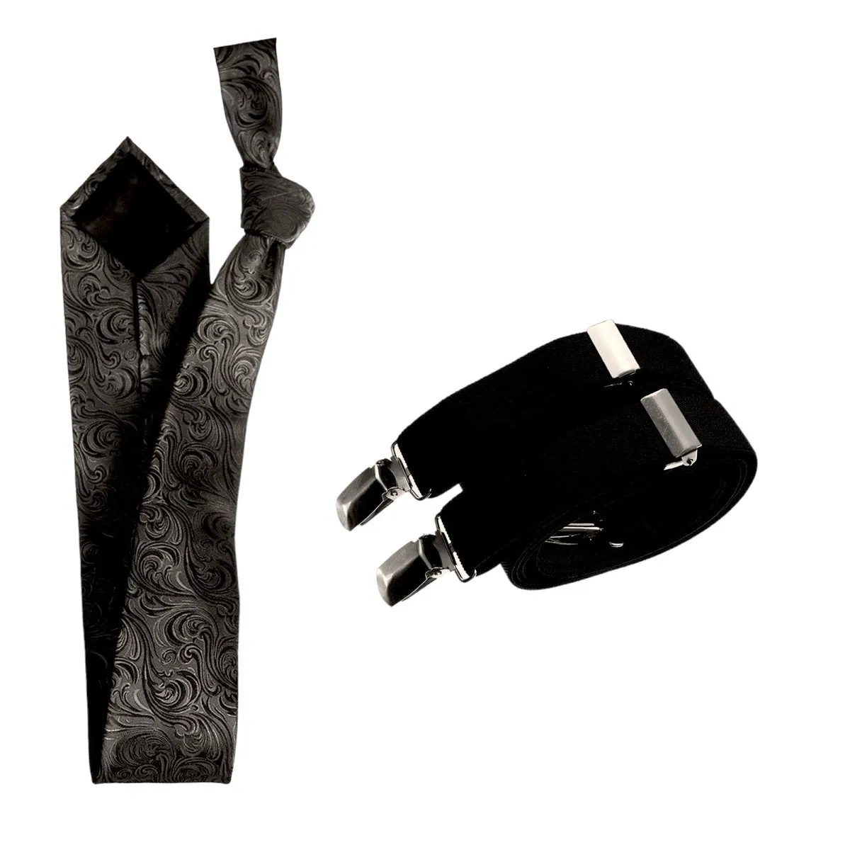 Classic Windsor Self Tie Paisley Jacquard Necktie and Suspenders