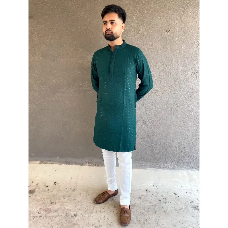 Cotton Traditional Lucknowi Chikankari Wedding Men's Kurta Payjama