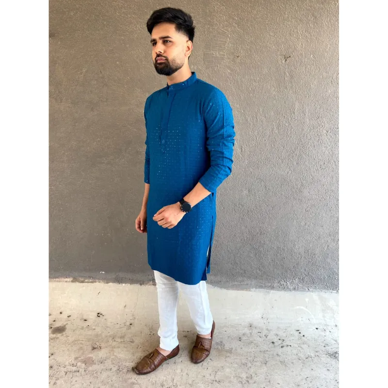 Cotton Traditional Lucknowi Chikankari Wedding Men's Kurta Payjama