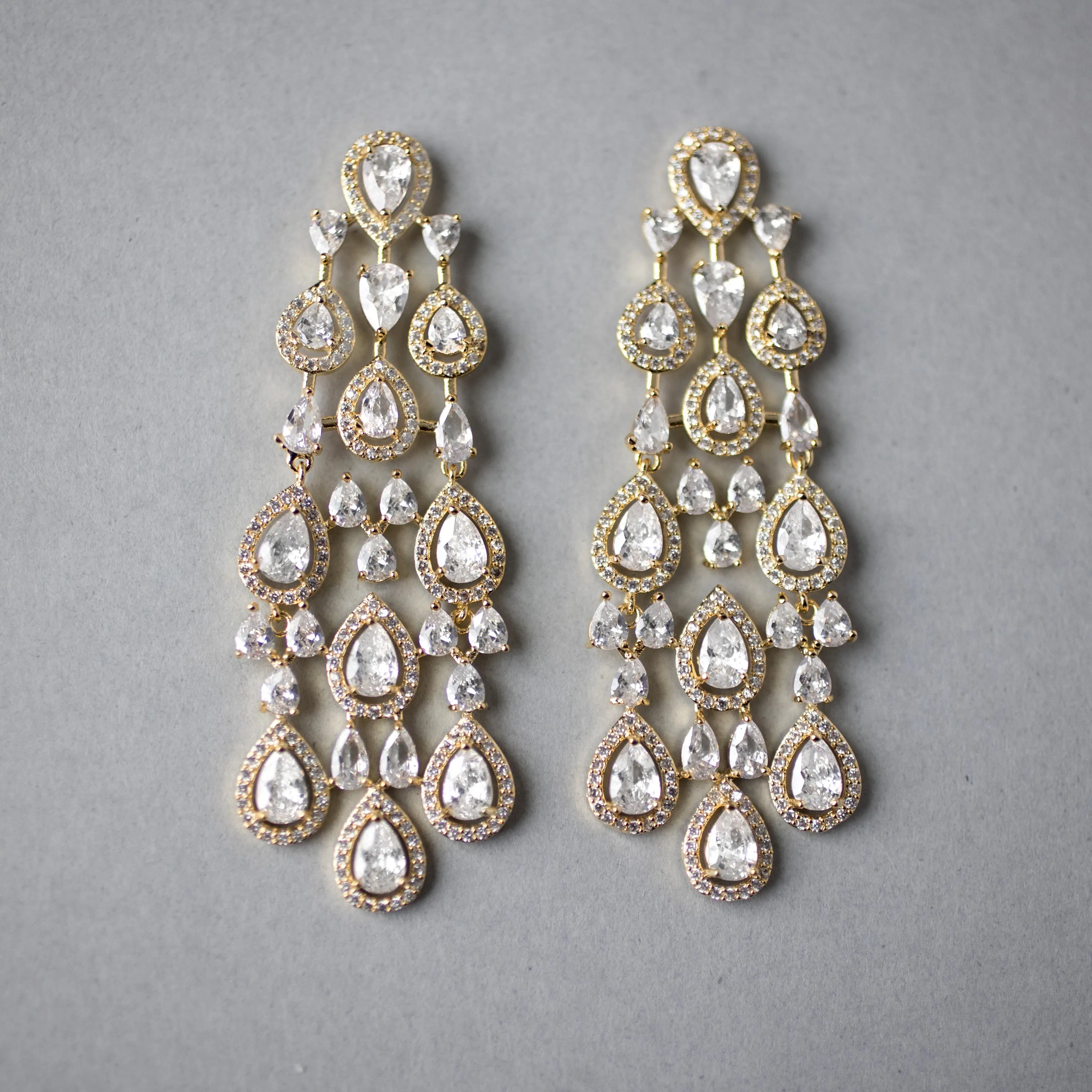 CZ Layered Chandelier Pear Drop Earrings