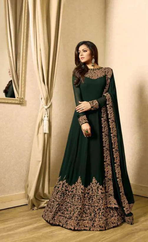 Dark Green Embroidered Georgette Semi Stitched Anarkali 1701