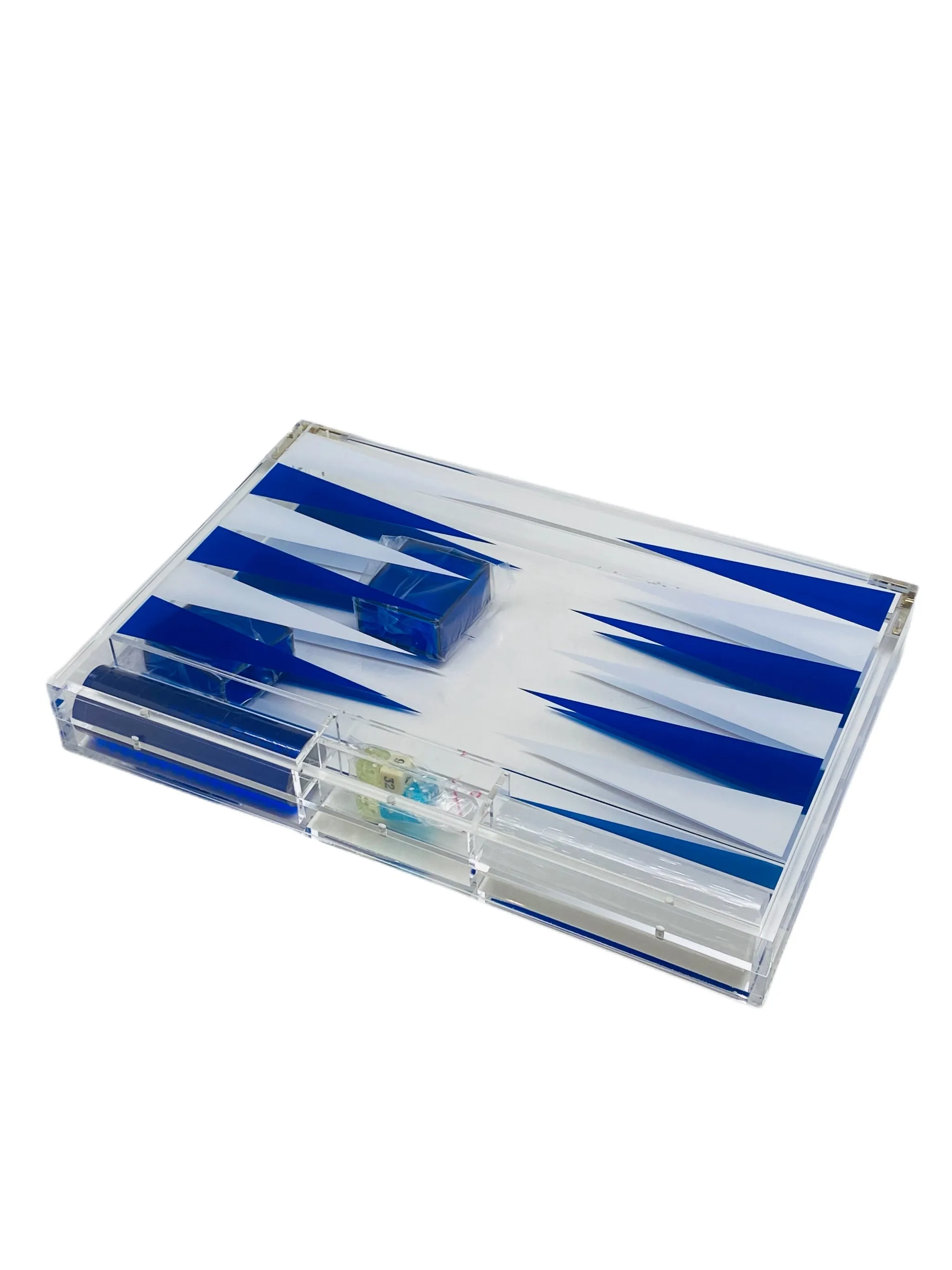 Deluxe Lucite Backgammon Acrylic - Blue & White