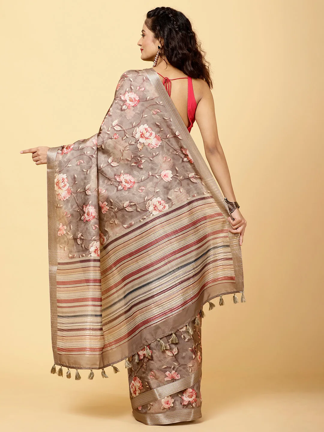 Digital Floral Printed Handloom Saree