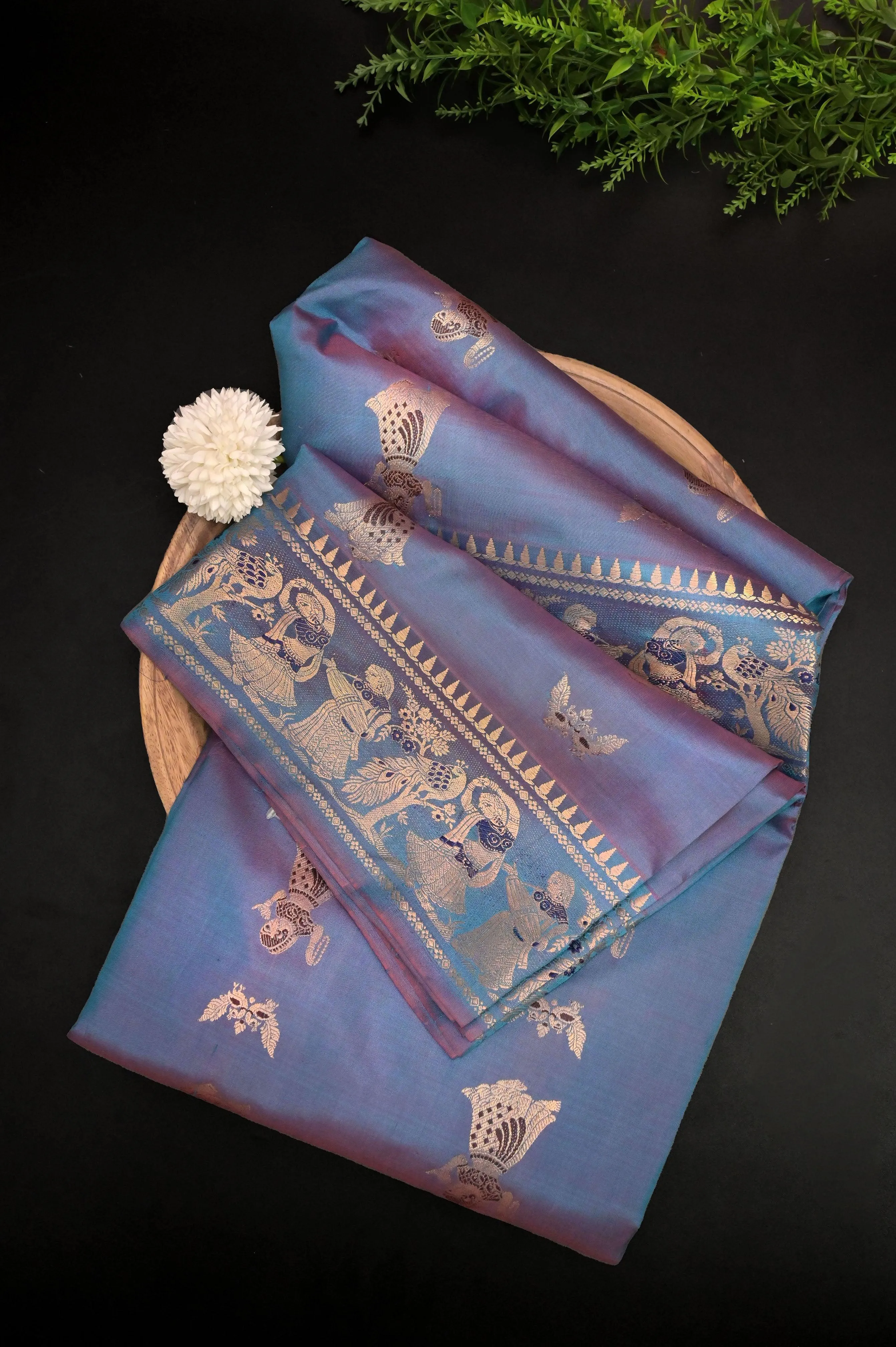 Dual Tone Firozi and Wine Color Pure Baluchari Silk Saree with Meenakari Work