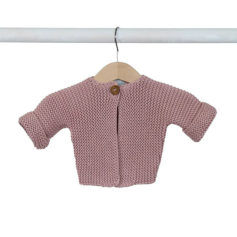 Elf Garter Stitch Baby Cardigan - Musk  (0-3 months)