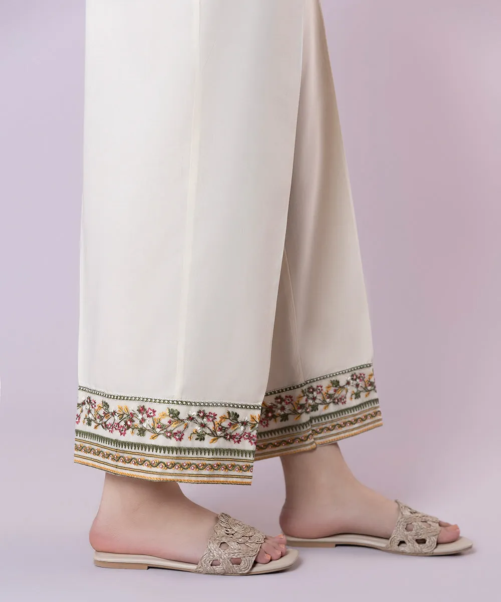 Embroidered Cambric Straight Pants