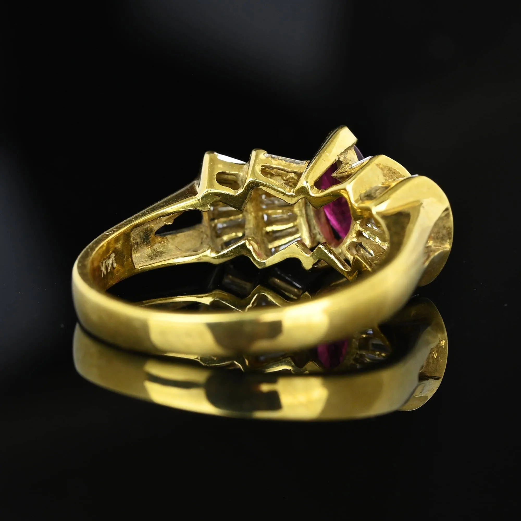 Estate 1.5 Carat Baguette Diamond Ruby Cocktail Ring in Gold