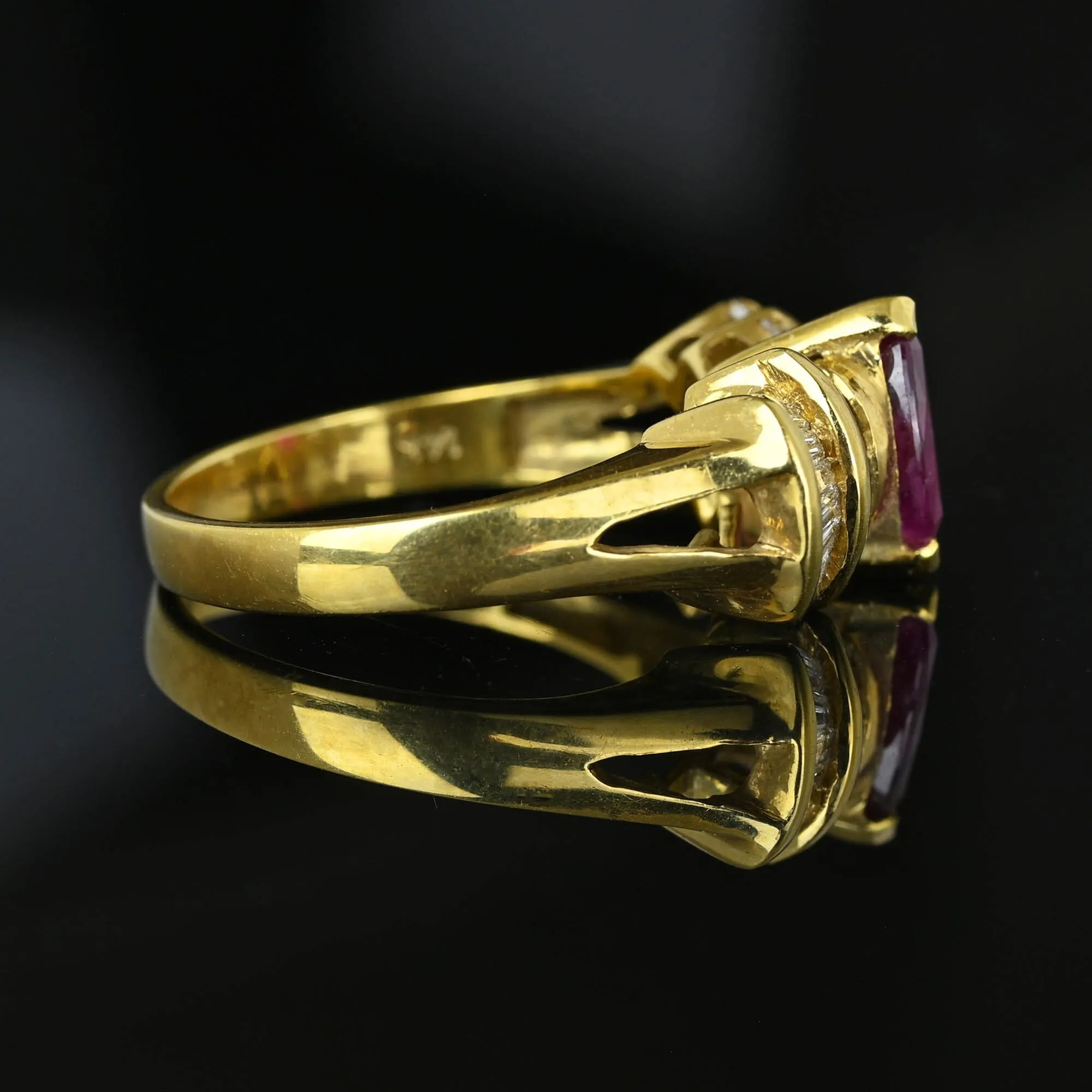 Estate 1.5 Carat Baguette Diamond Ruby Cocktail Ring in Gold