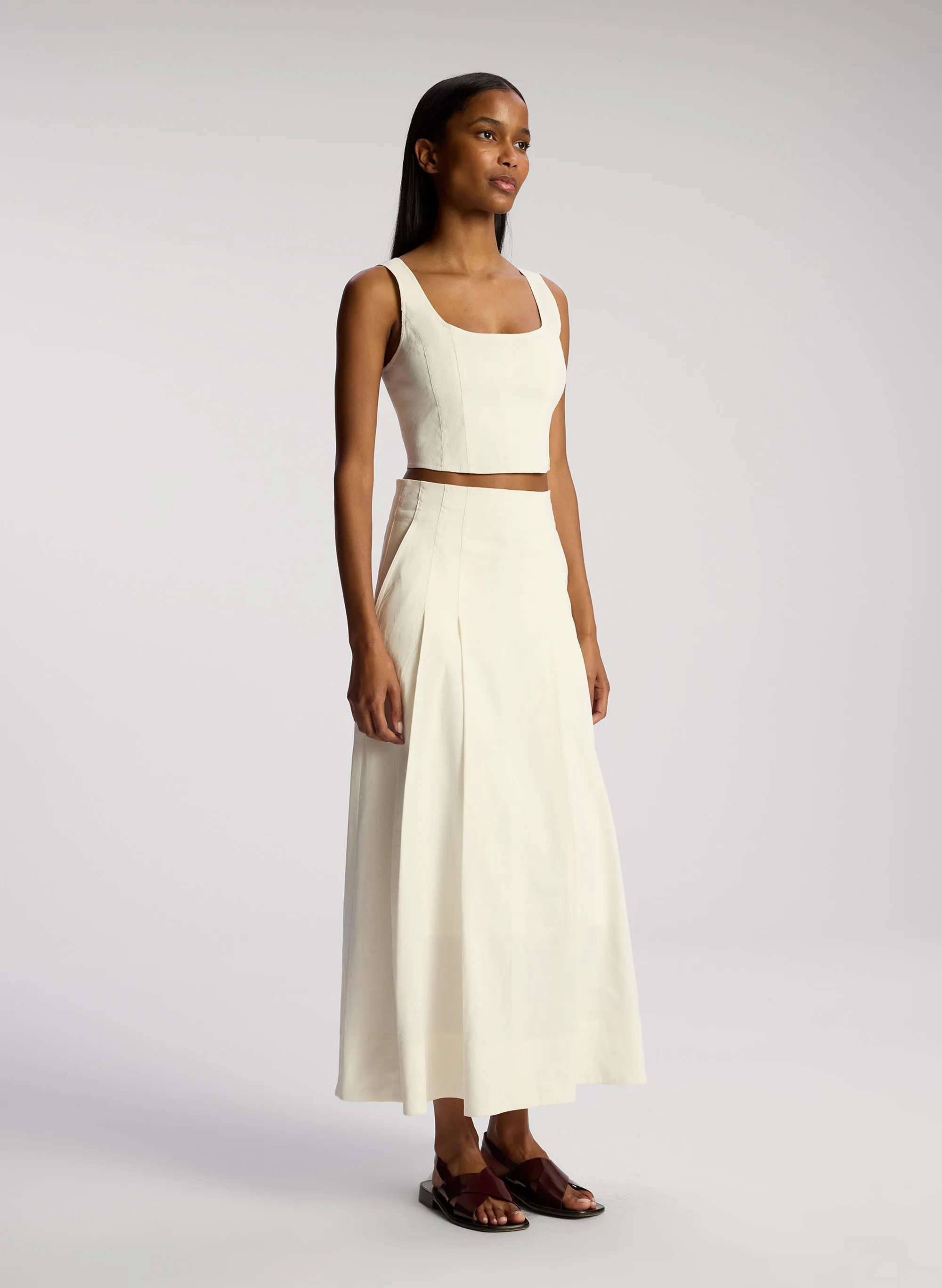 Eve Stretch Linen Midi Skirt