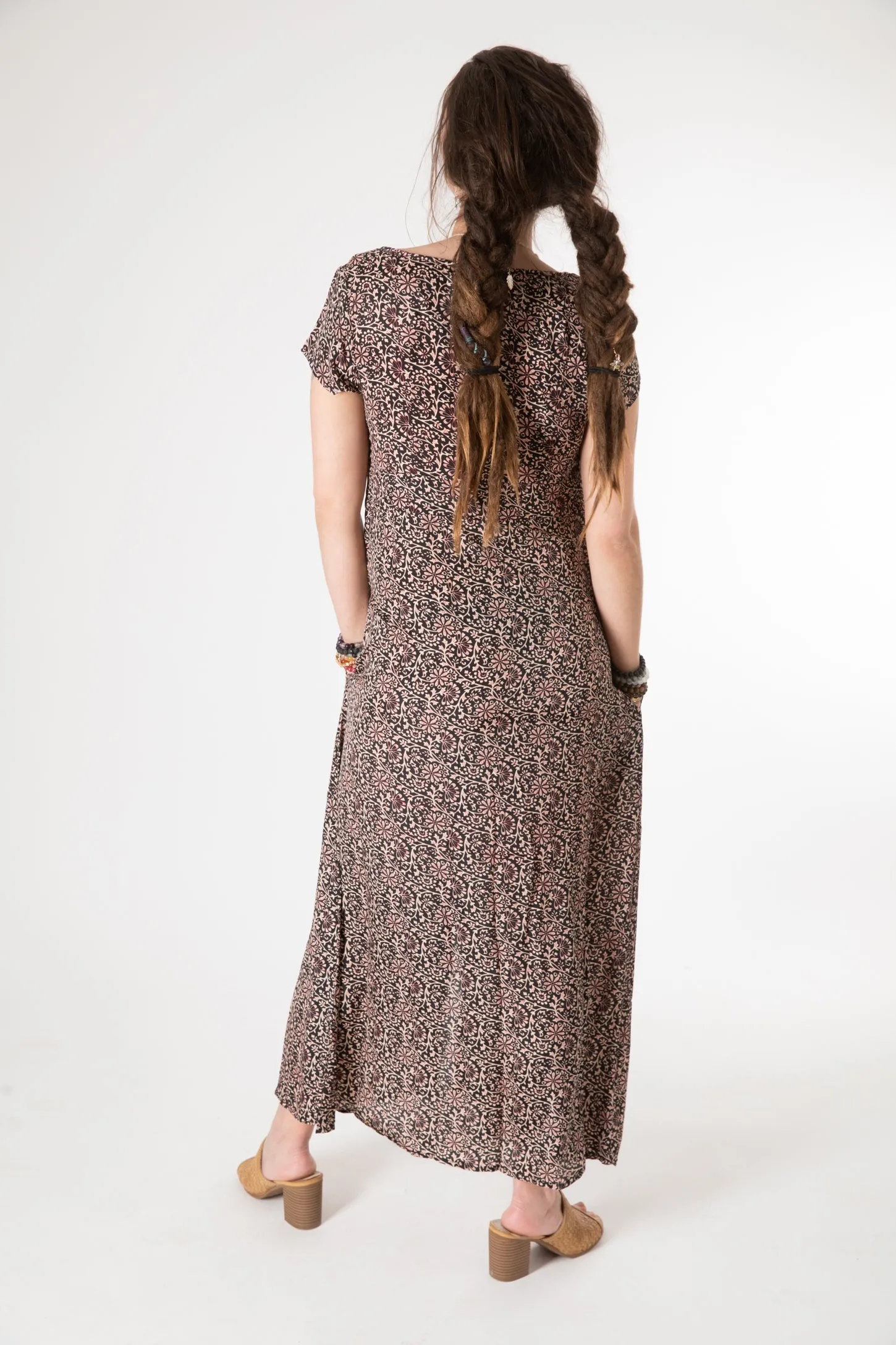 Flora Cap Sleeve Button Maxi Dress