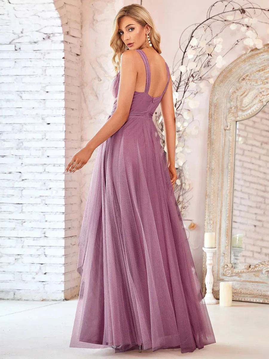 Flowy Tulle Pleated Bridesmaid Dress