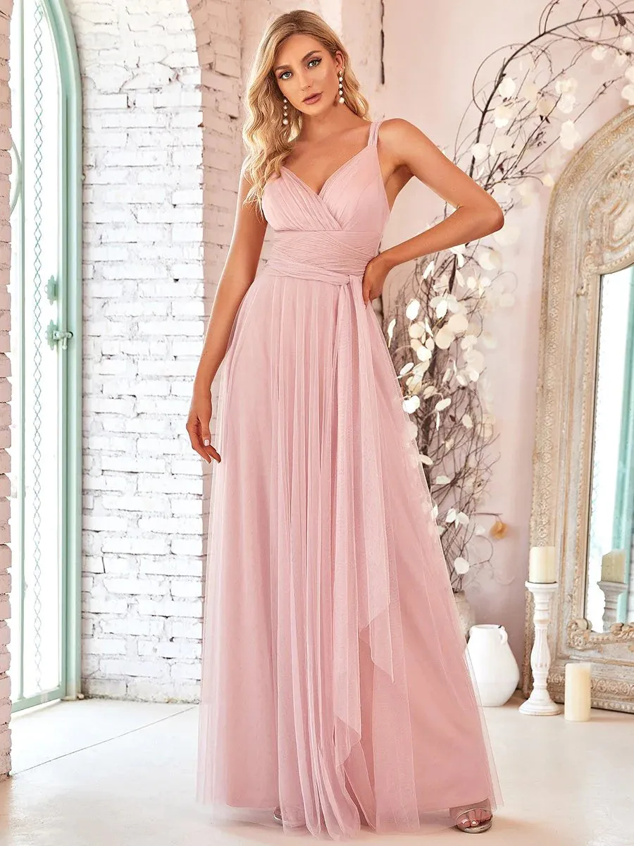 Flowy Tulle Pleated Bridesmaid Dress