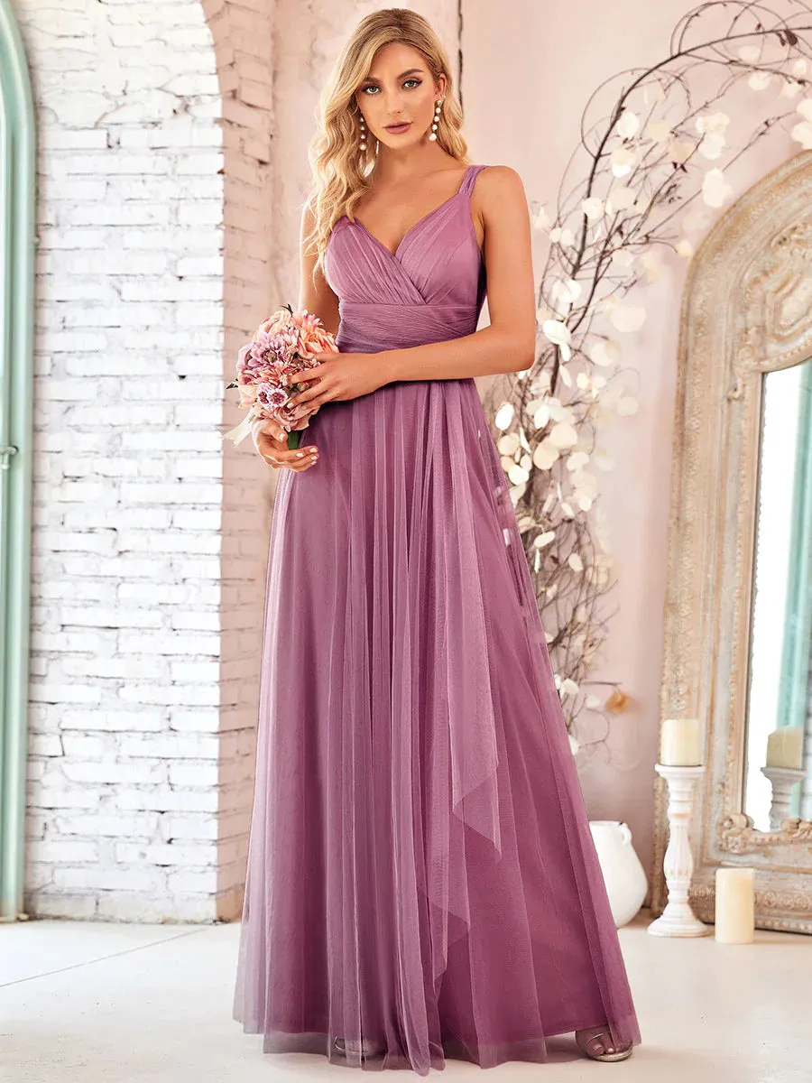 Flowy Tulle Pleated Bridesmaid Dress