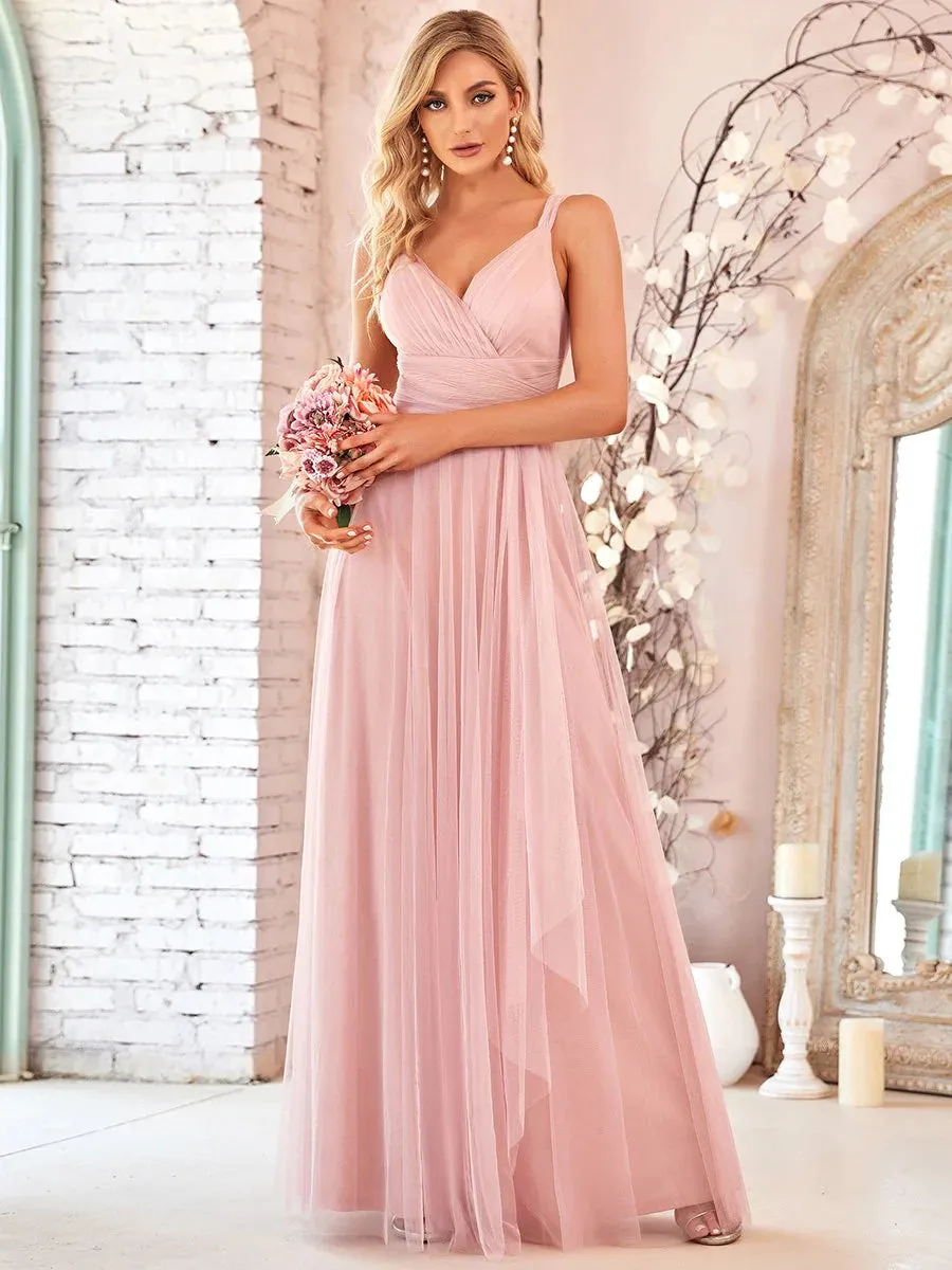 Flowy Tulle Pleated Bridesmaid Dress