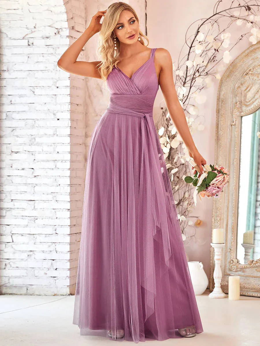 Flowy Tulle Pleated Bridesmaid Dress