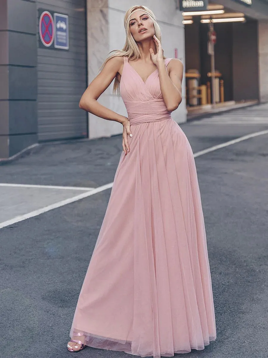 Flowy Tulle Pleated Bridesmaid Dress