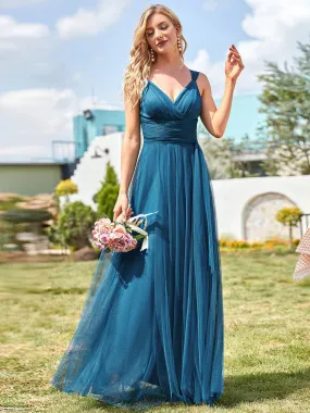 Flowy Tulle Pleated Bridesmaid Dress