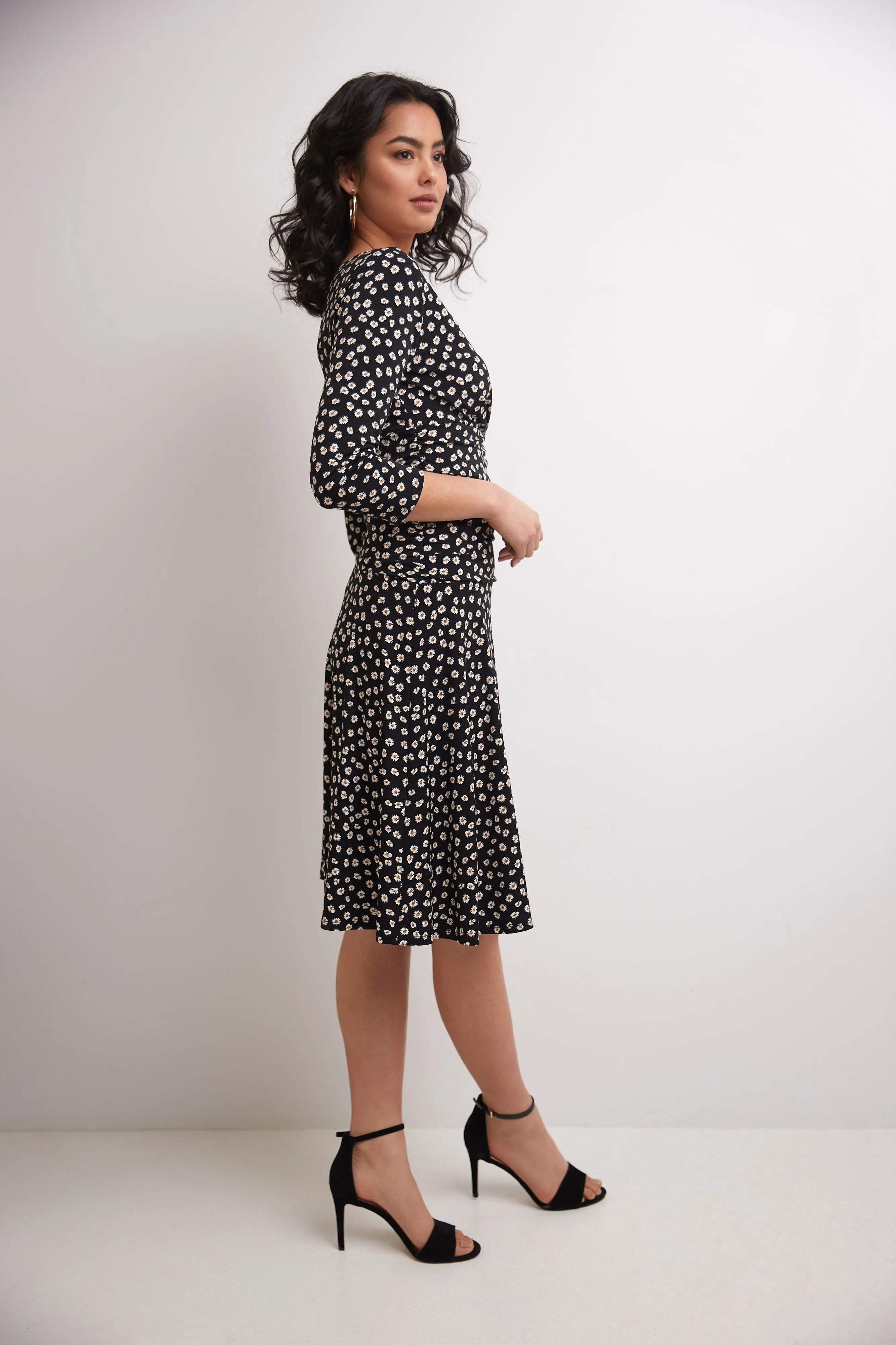 Form-fitting 3/4 Sleeve Dress with Ruching