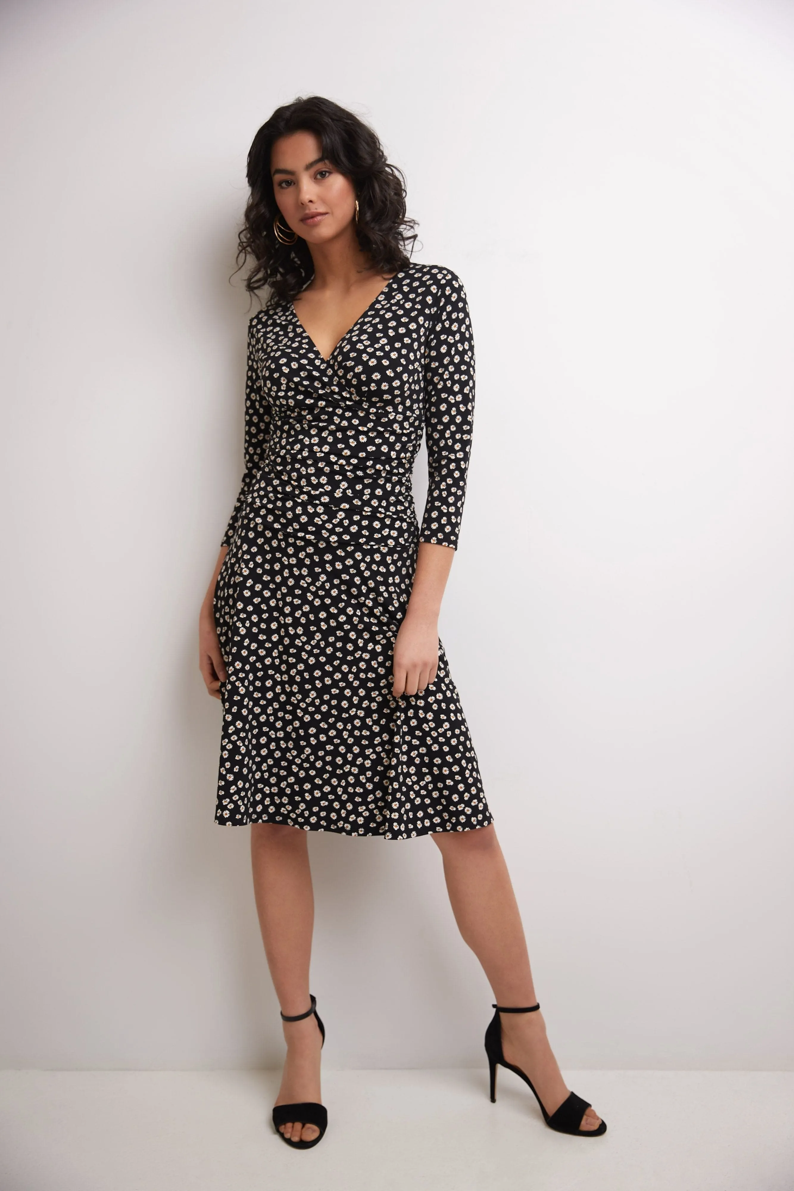 Form-fitting 3/4 Sleeve Dress with Ruching