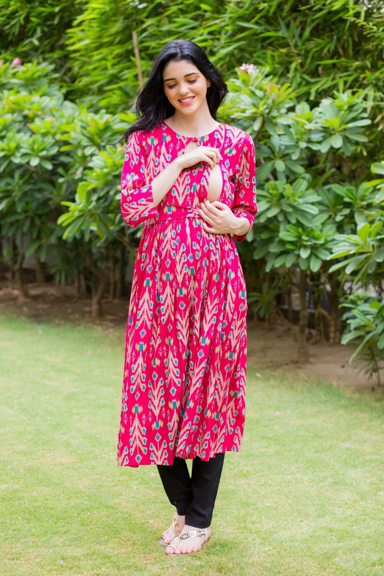 Fuscia Pink Concealed Zips Maternity & Nursing Kurta