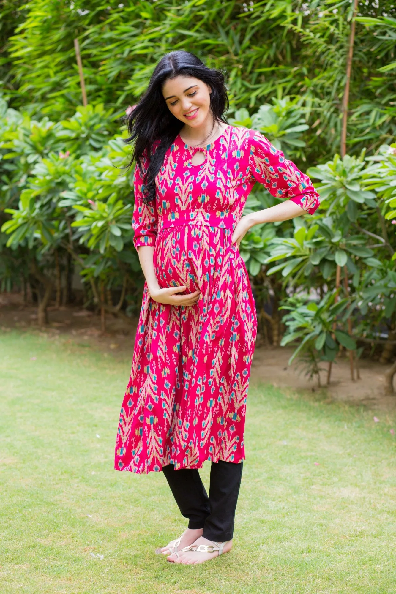 Fuscia Pink Concealed Zips Maternity & Nursing Kurta