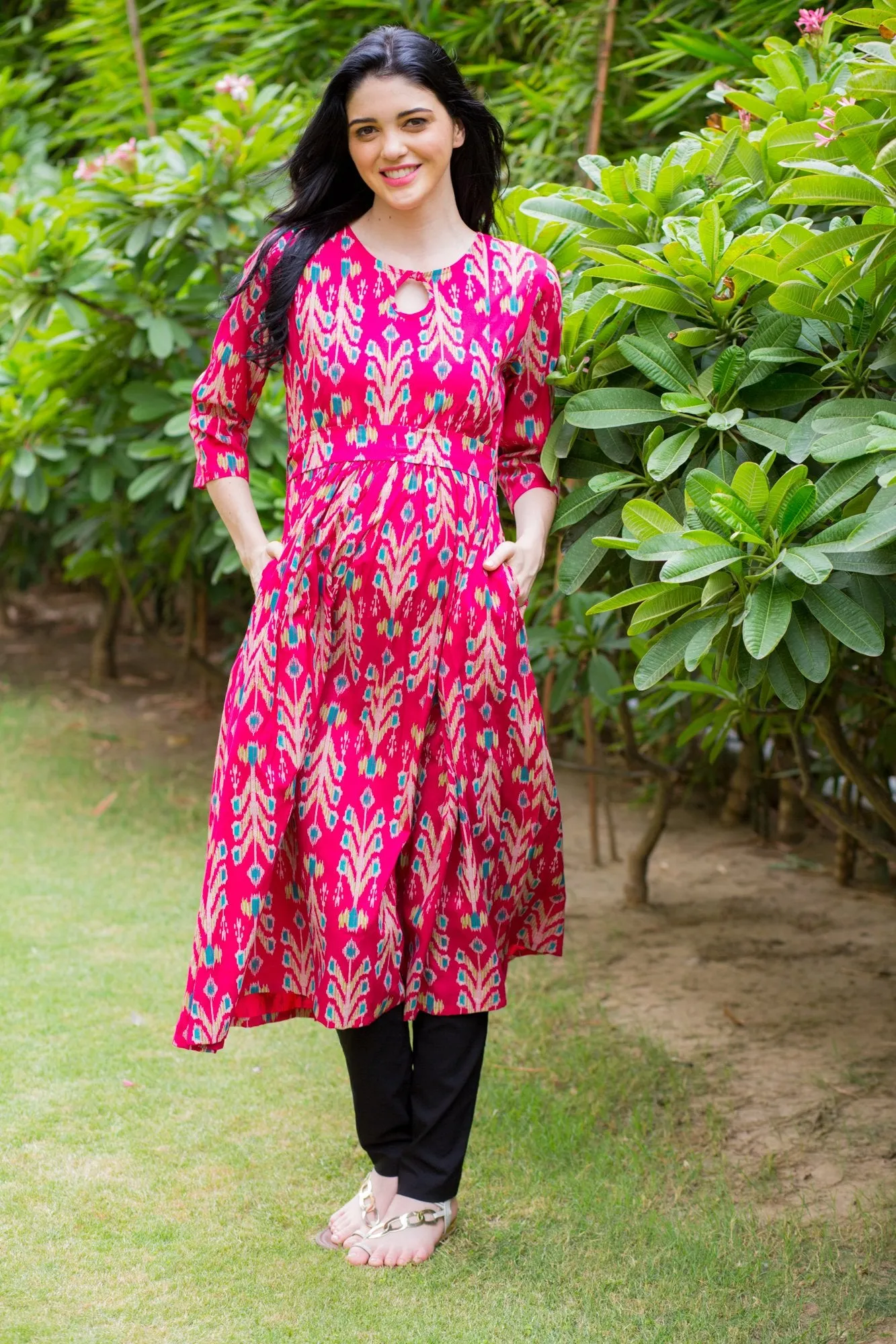 Fuscia Pink Concealed Zips Maternity & Nursing Kurta