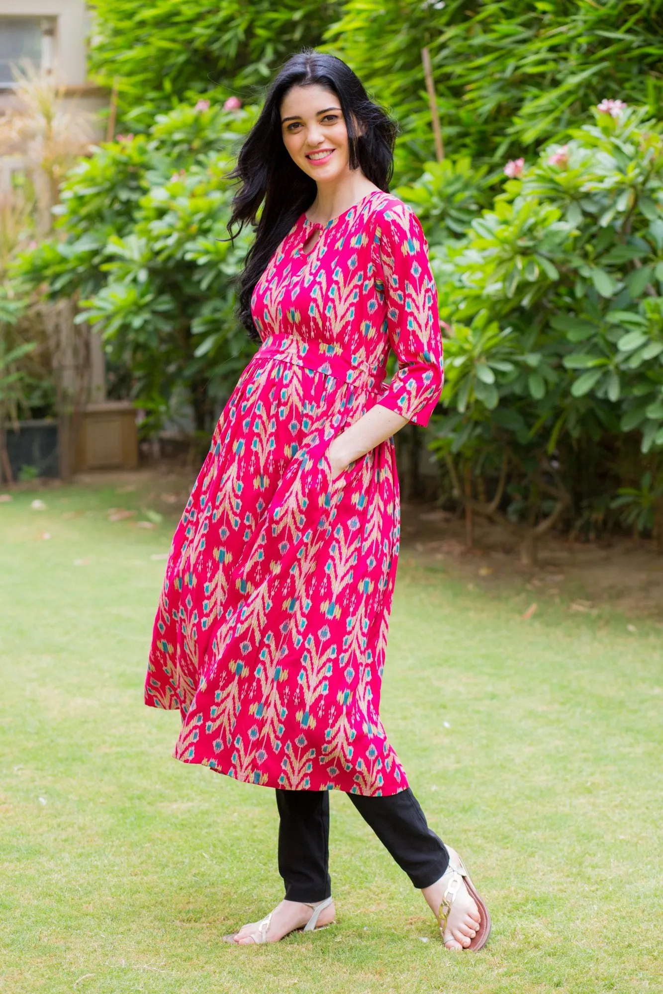 Fuscia Pink Concealed Zips Maternity & Nursing Kurta