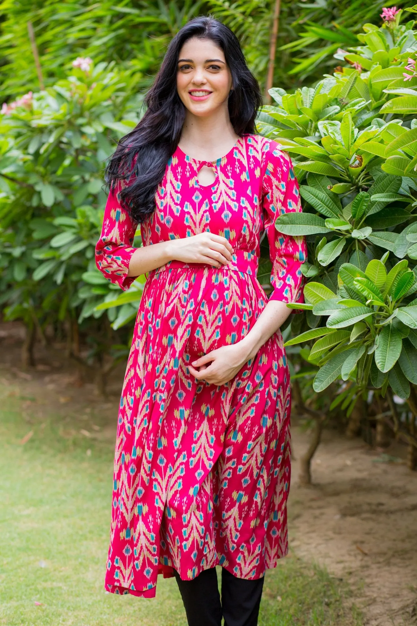 Fuscia Pink Concealed Zips Maternity & Nursing Kurta