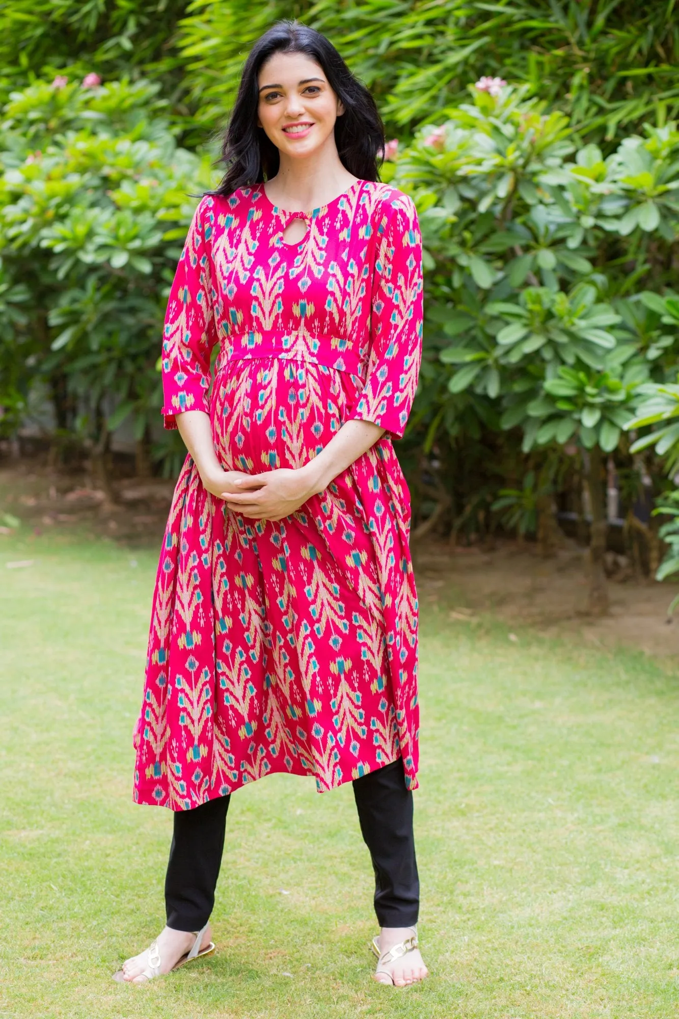 Fuscia Pink Concealed Zips Maternity & Nursing Kurta