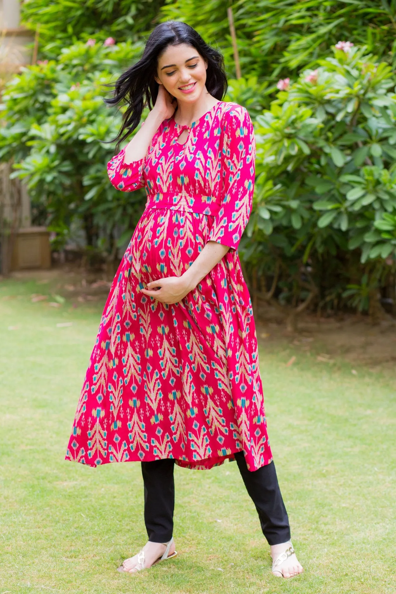 Fuscia Pink Concealed Zips Maternity & Nursing Kurta