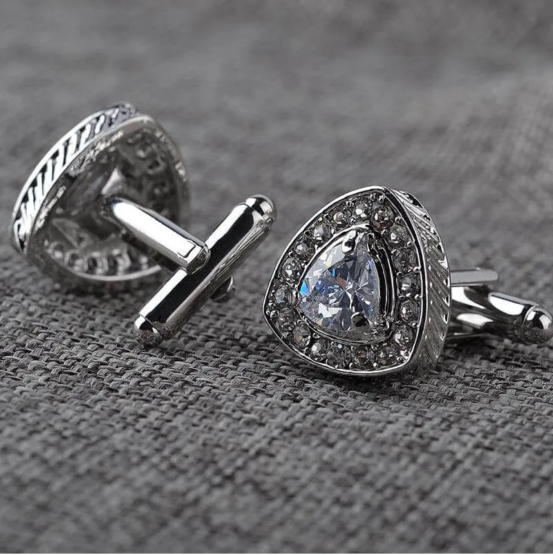 Gold & Silver Crystal Triangle Diamond Men's French Swank Cufflinks