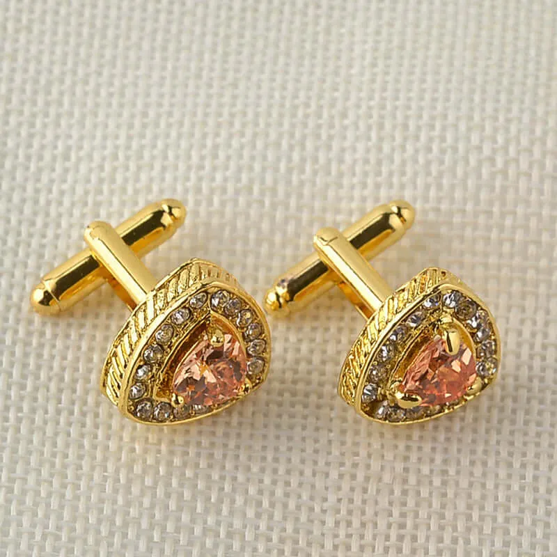 Gold & Silver Crystal Triangle Diamond Men's French Swank Cufflinks