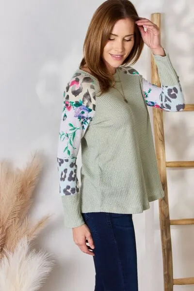 Hailey & Co Full Size Printed Round Neck Blouse