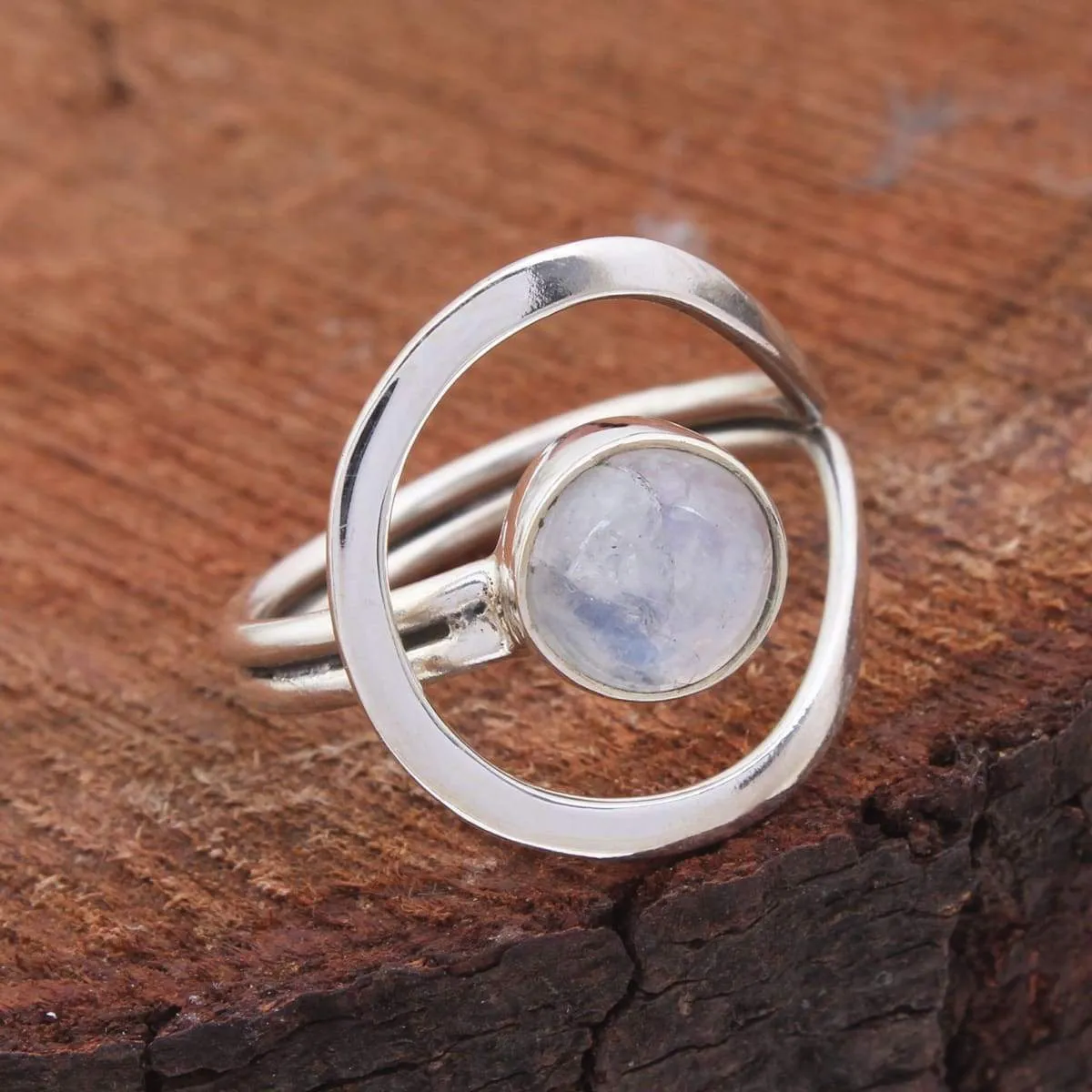 Handmade Round Gemstone Adjustable Ring 925 Sterling Silver, Natural Stone Boho Ring, Adjustable Ring, Nickel Free, Handmade Ring