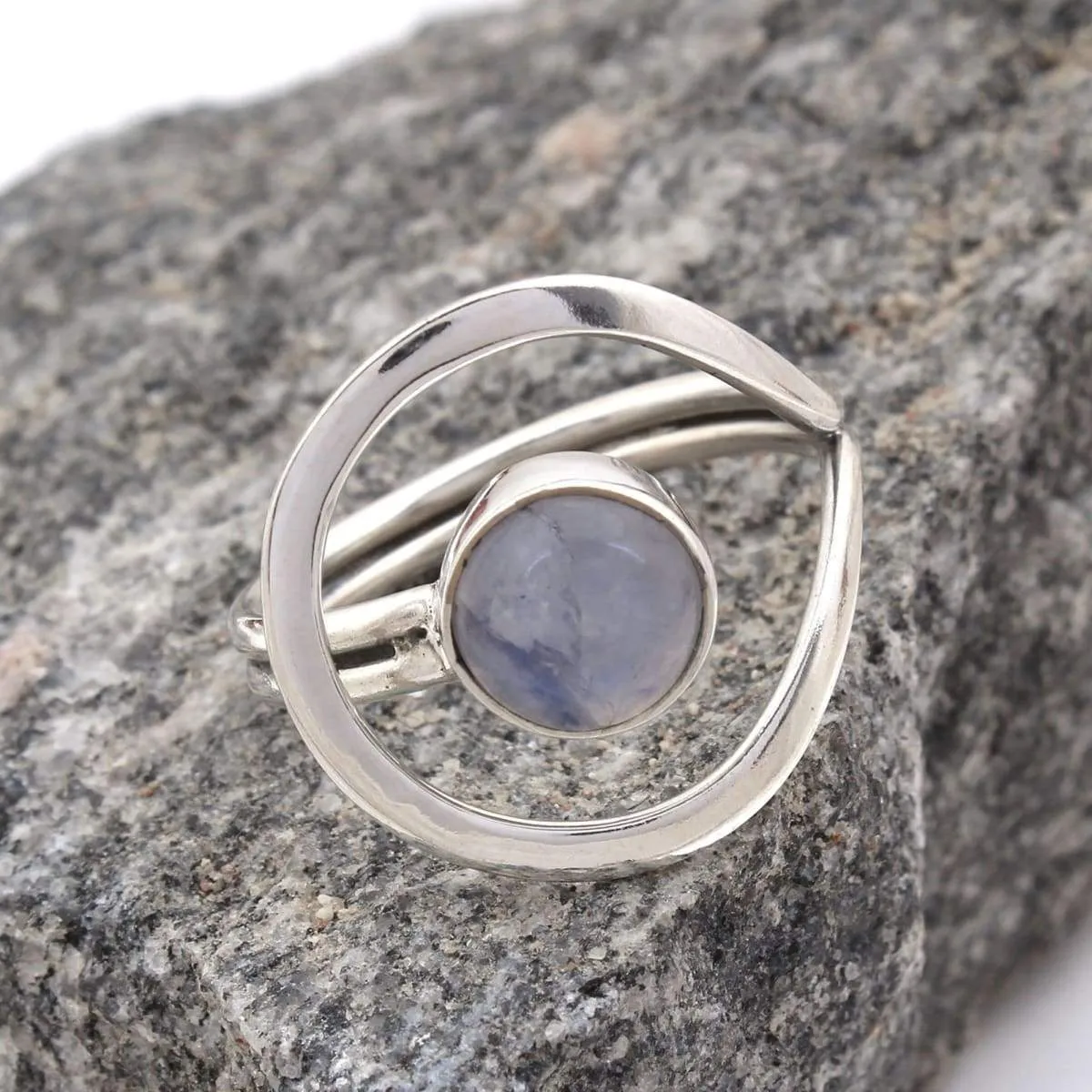 Handmade Round Gemstone Adjustable Ring 925 Sterling Silver, Natural Stone Boho Ring, Adjustable Ring, Nickel Free, Handmade Ring