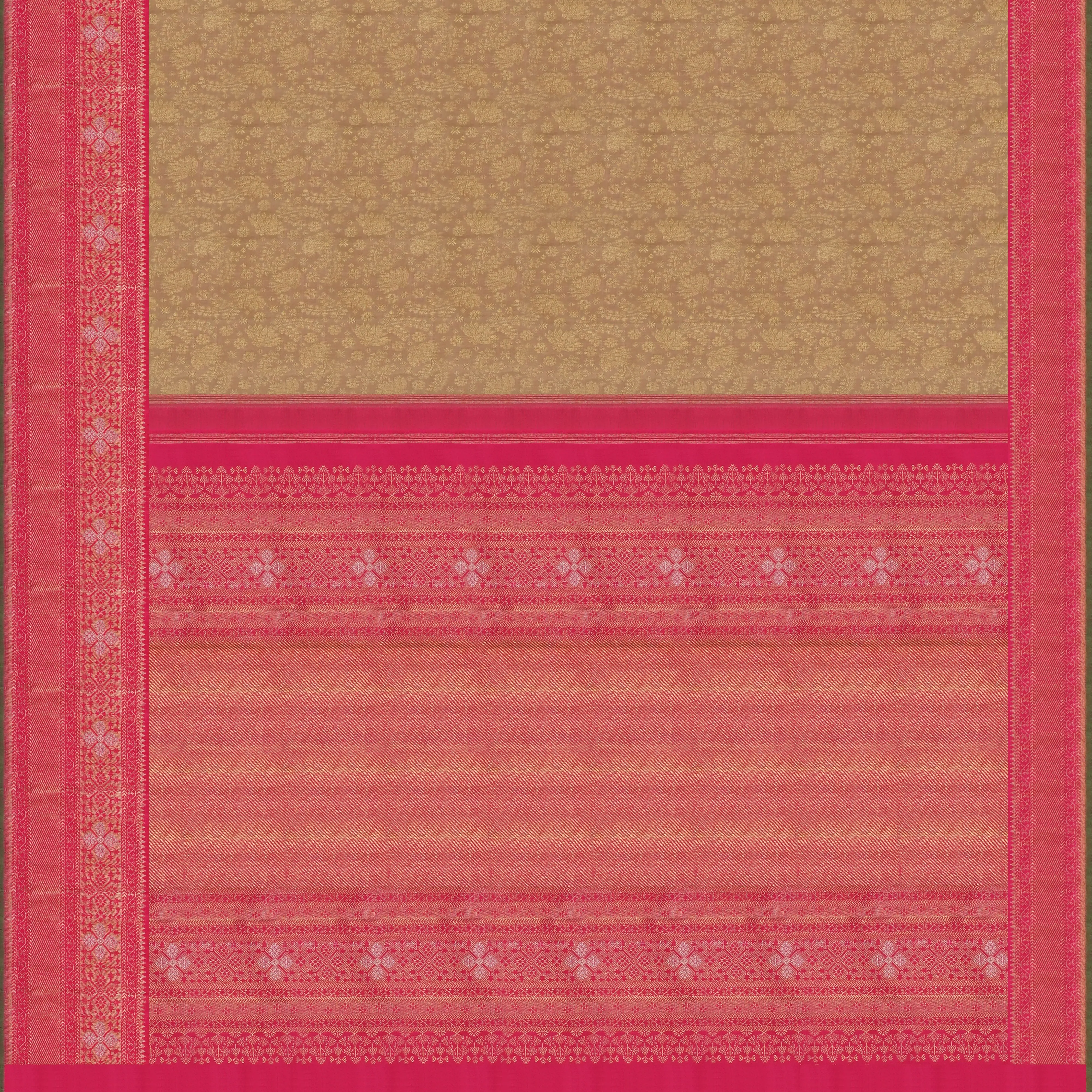 Handwoven Beige with Red Kanjivaram Silk Saree -1560T006387DSC