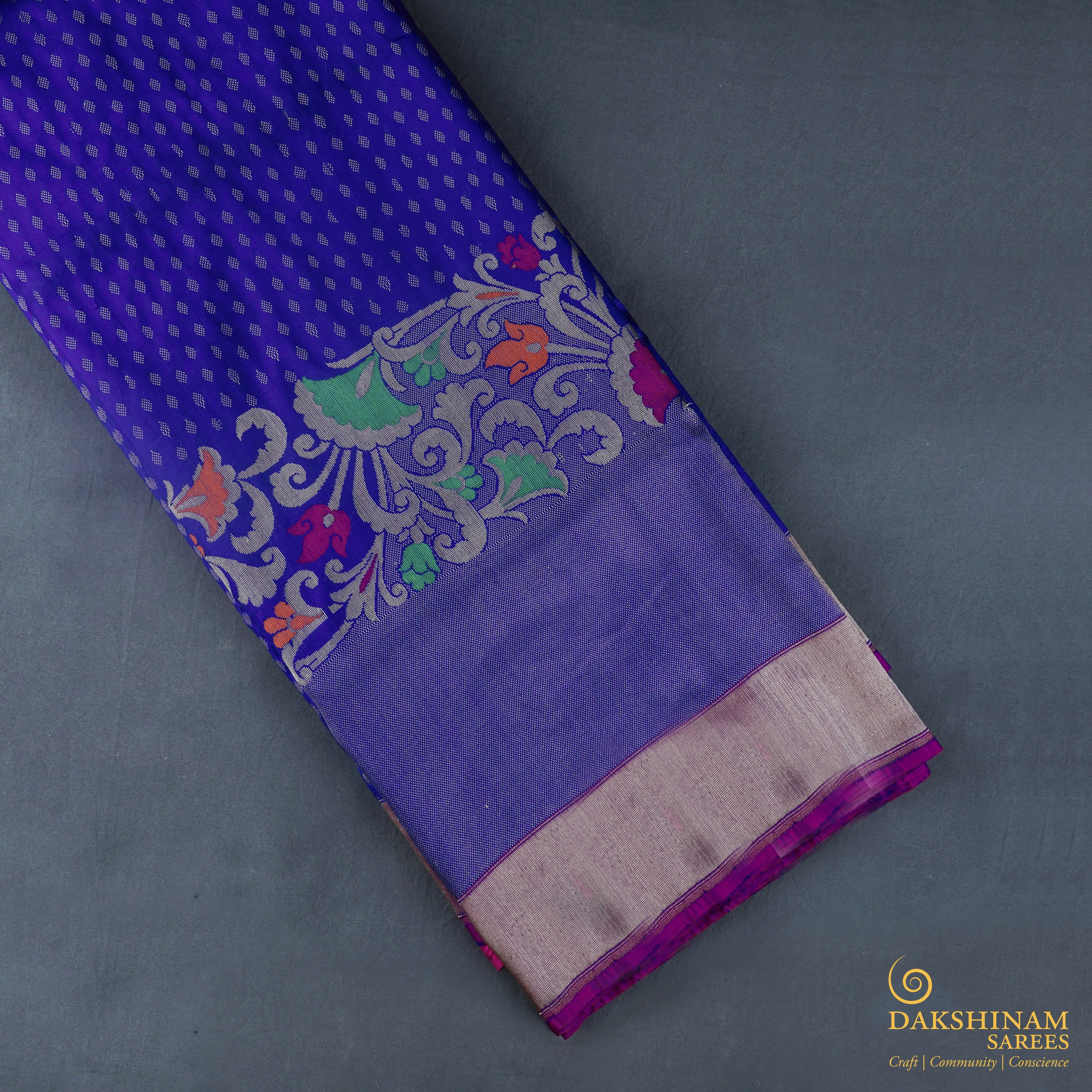 Handwoven Blue with Pink Banarasi Silk Saree - 1915T001597DSC