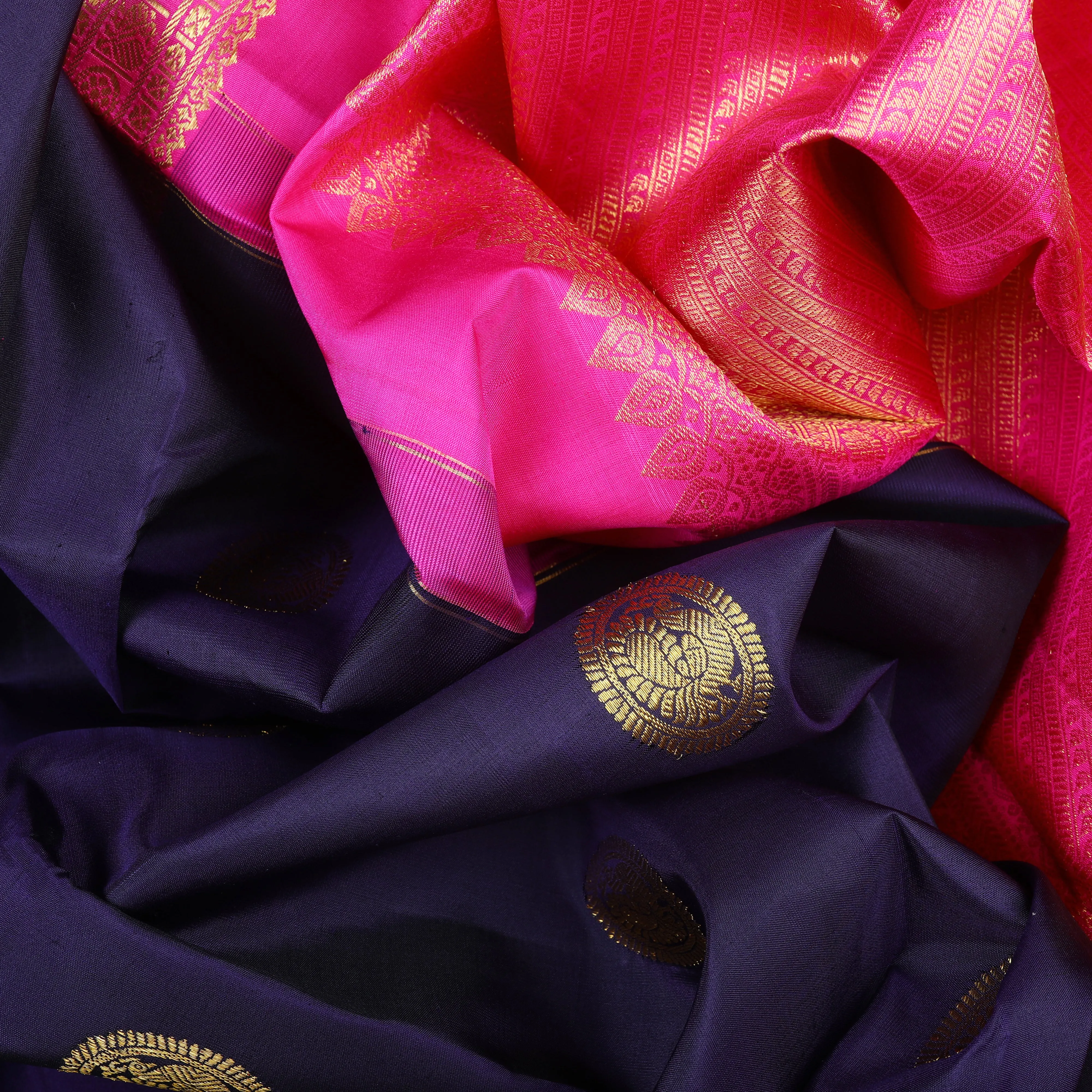 Handwoven Blue with Pink Kanjivaram Silk Saree - 583T003060DSC