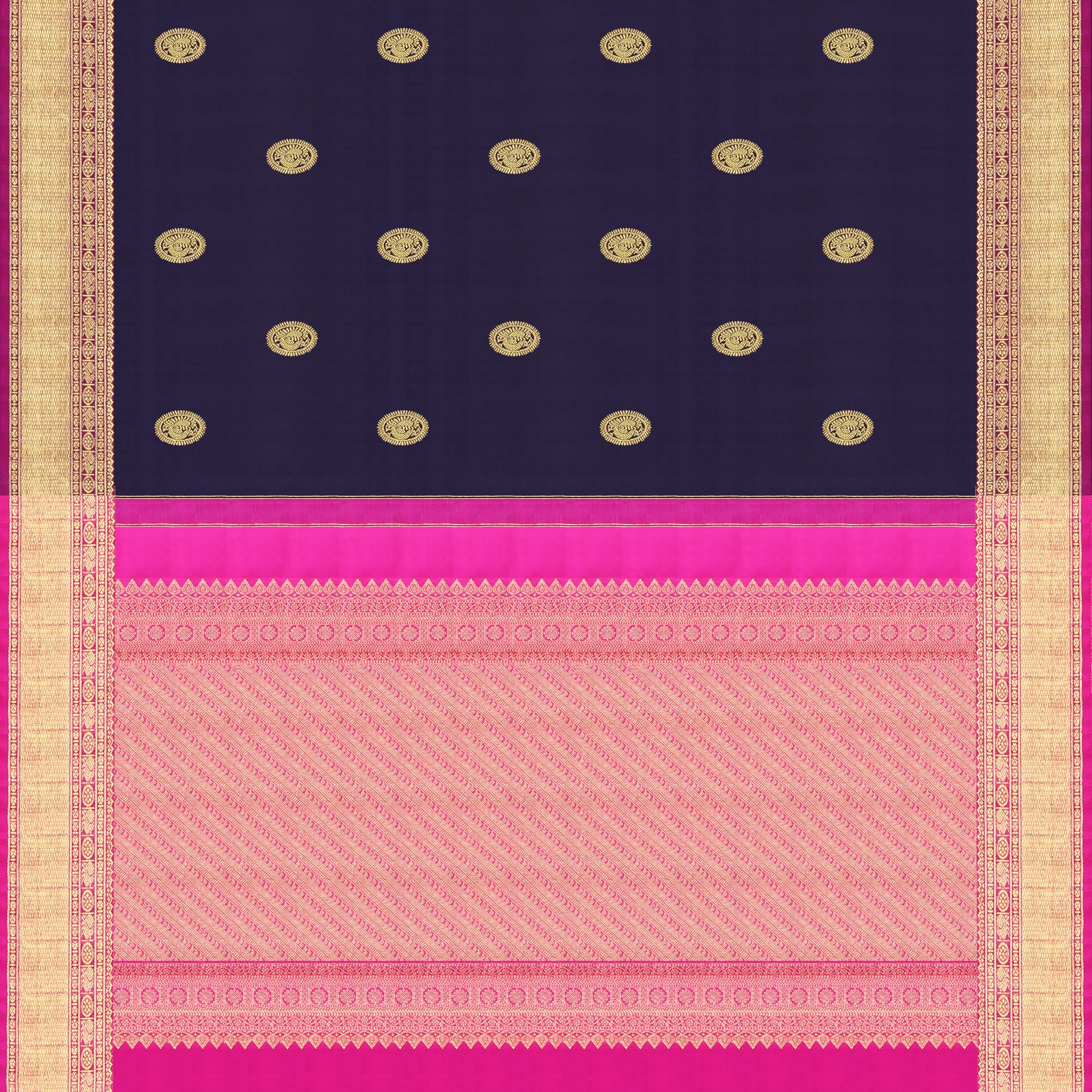 Handwoven Blue with Pink Kanjivaram Silk Saree - 583T003060DSC