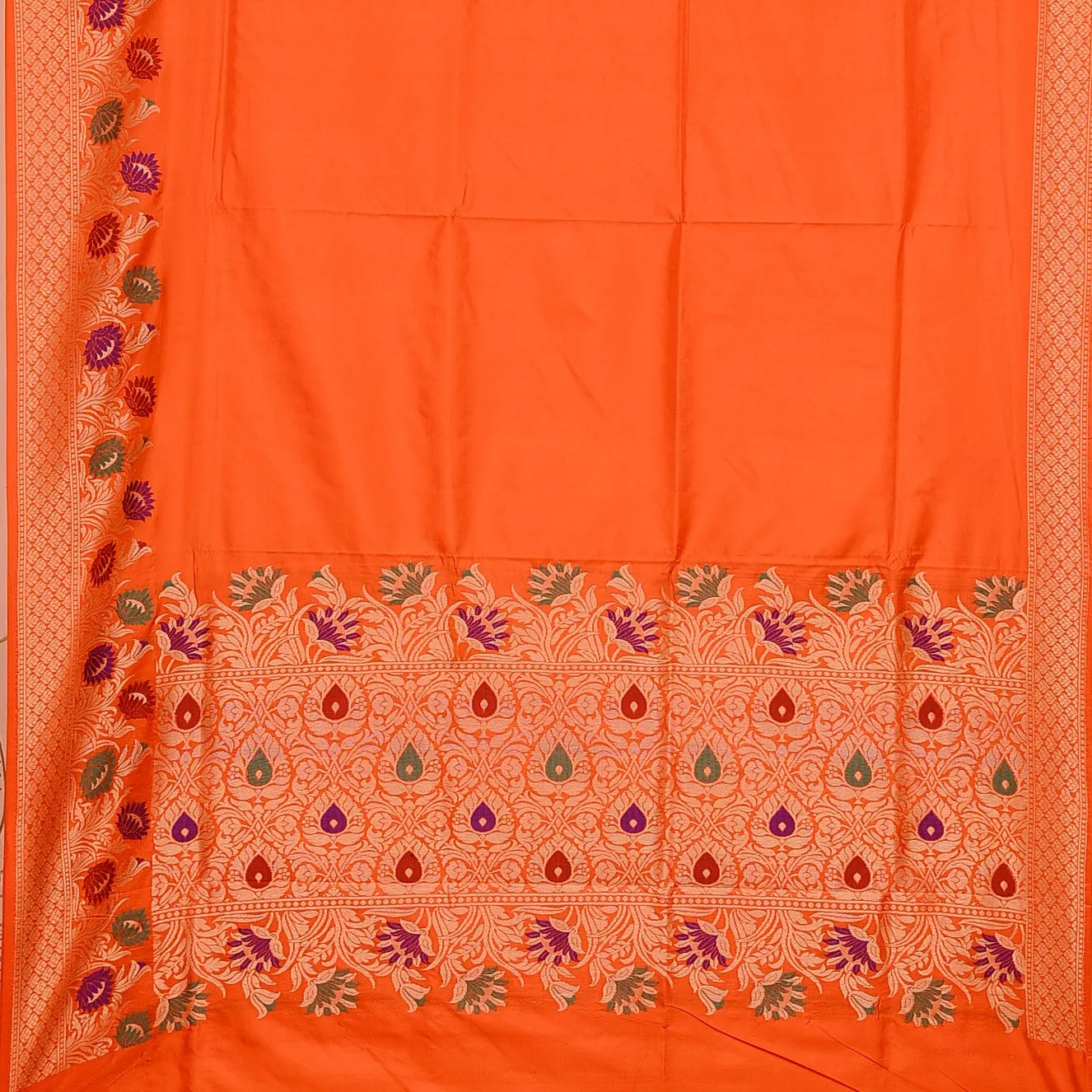 Handwoven Orange Banarasi Silk Saree - 384N007415DSJ