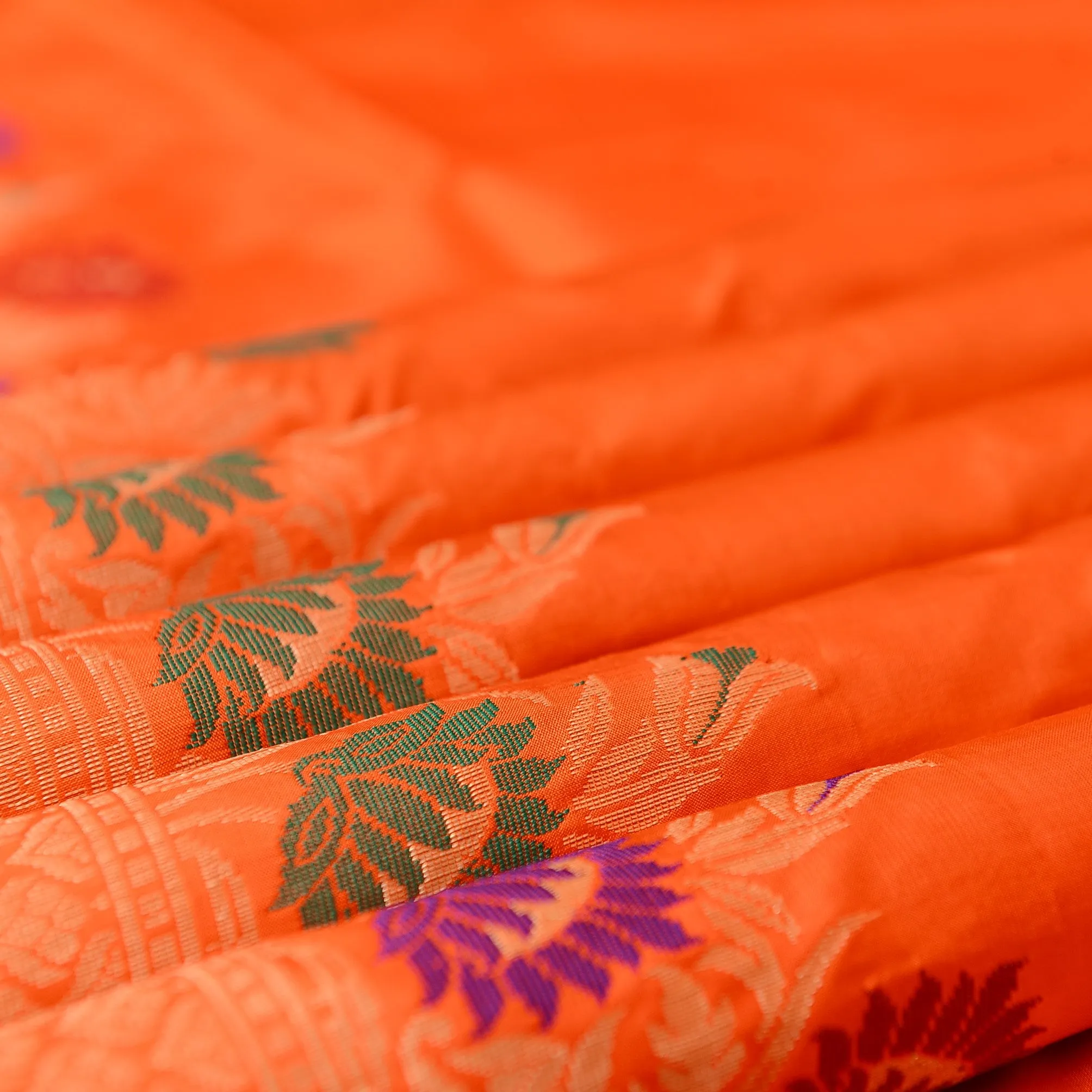 Handwoven Orange Banarasi Silk Saree - 384N007415DSJ