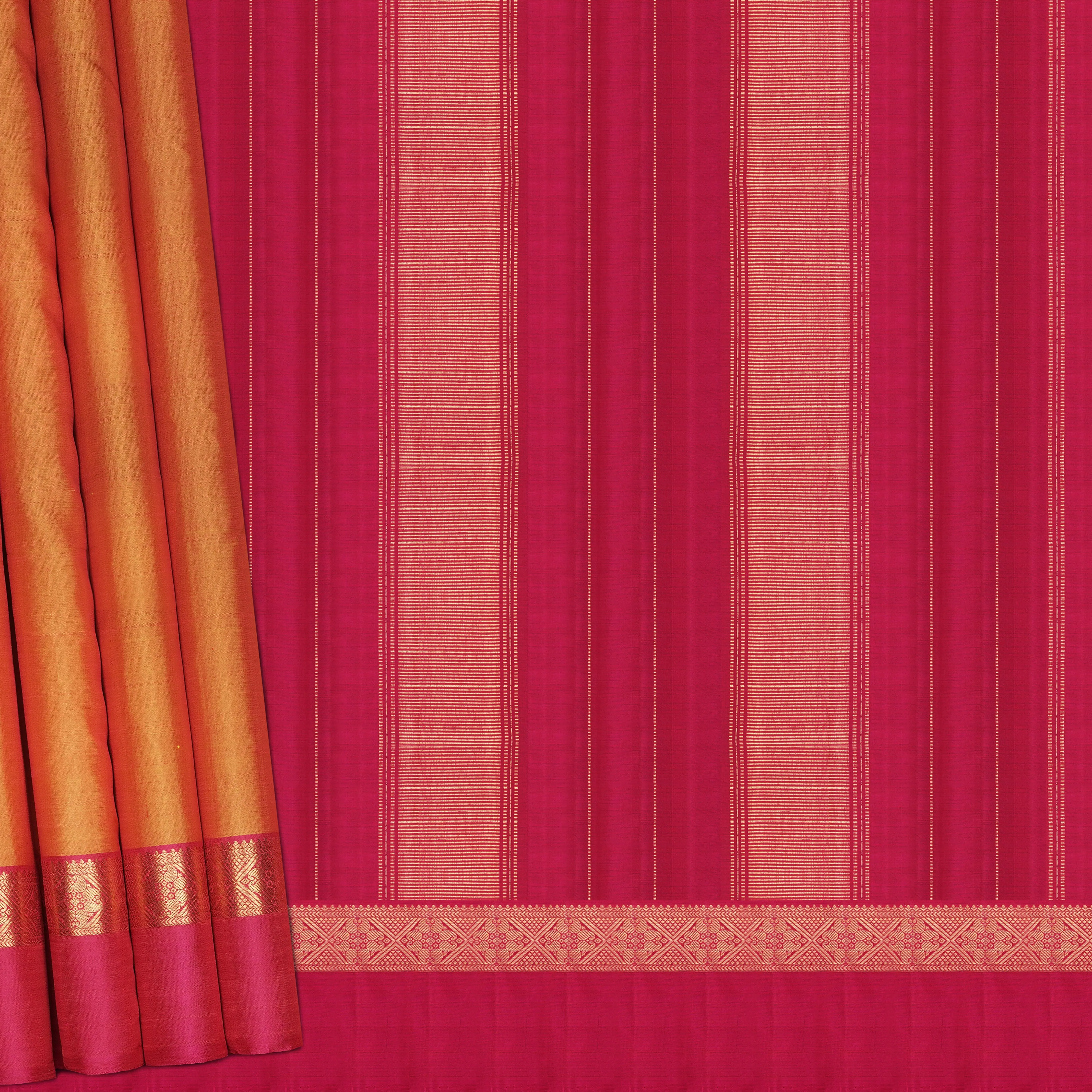 Handwoven Orange with Pink Kanjivaram Silk Saree - 2071T009620DSC