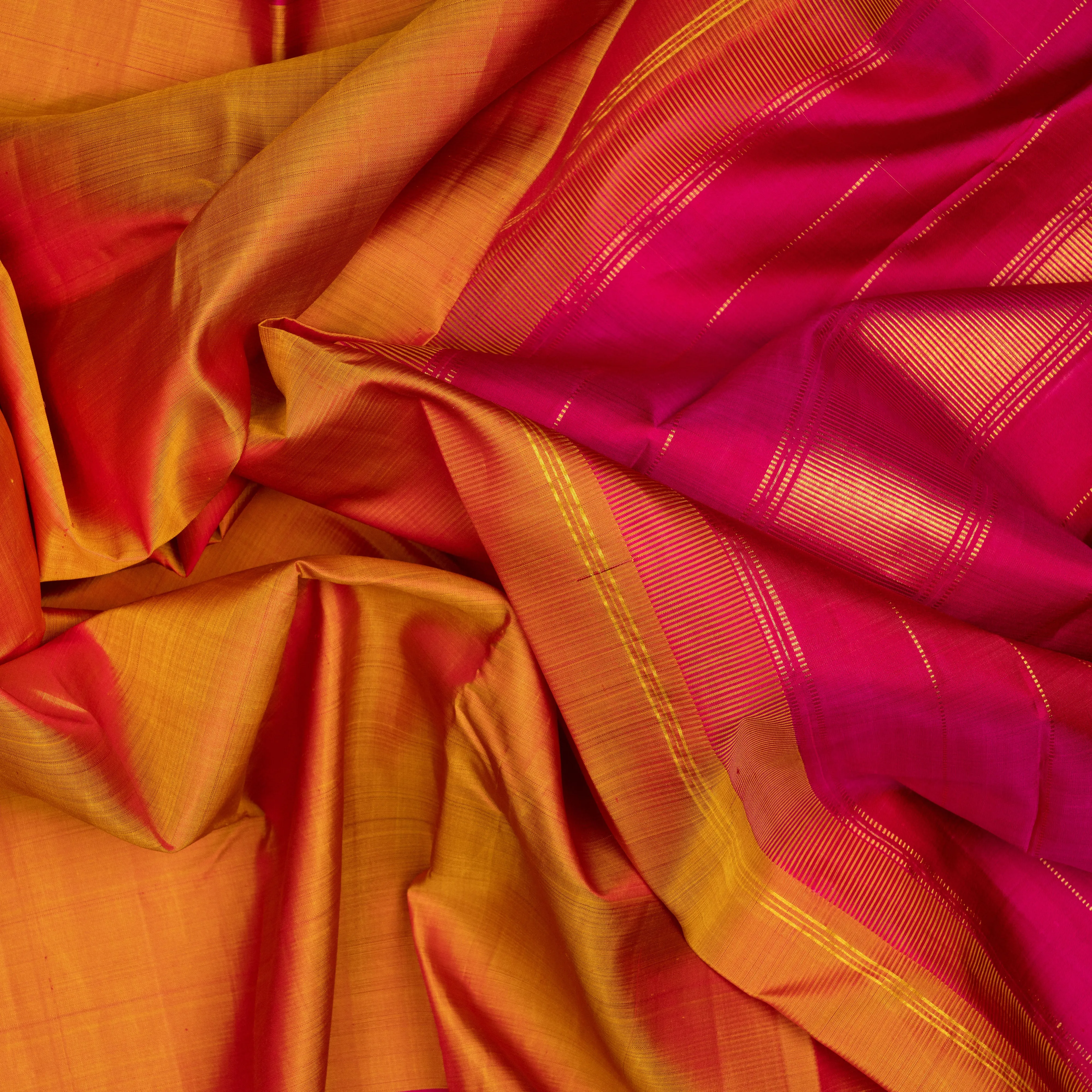 Handwoven Orange with Pink Kanjivaram Silk Saree - 2071T009620DSC