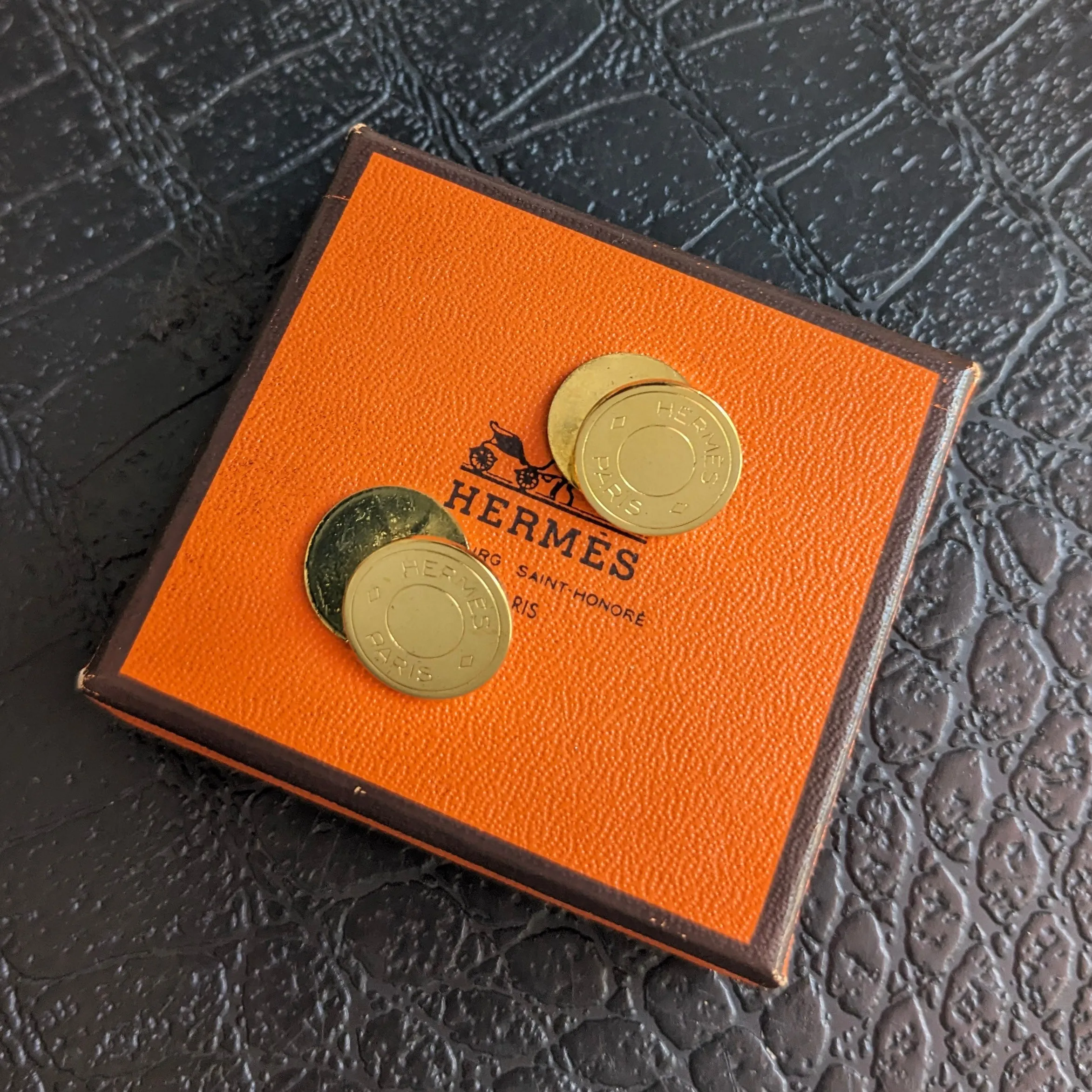 Hermes Goldtone Brass Clou de Selle Cufflinks