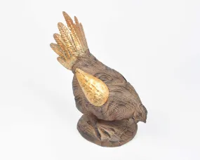 Home Decor-Carved Mixed Media Vintage Hen-Solid Wood Look-Gold Tin Wings and Tail-Wooden Chicken Sculpture-Whimsical~Country Farmhouse Décor