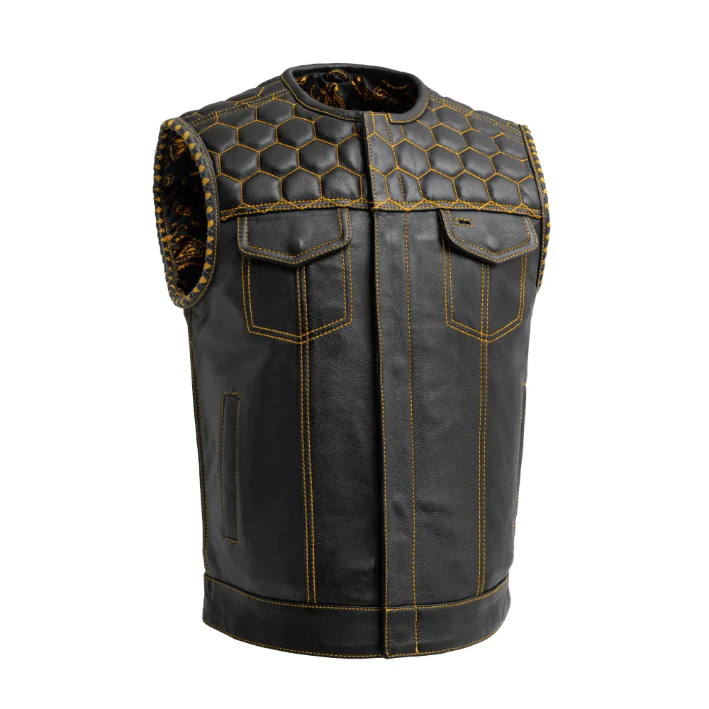 Hornet Men's Club Style Leather Vest - Gold Size LARGE - Final Sale Ships Same Day